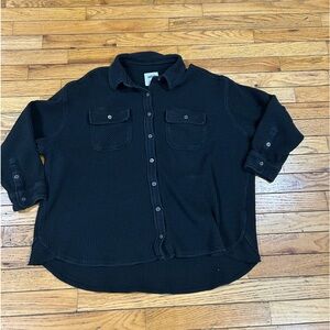 Aerie Black Waffle Knit Button Down Oversized Medium